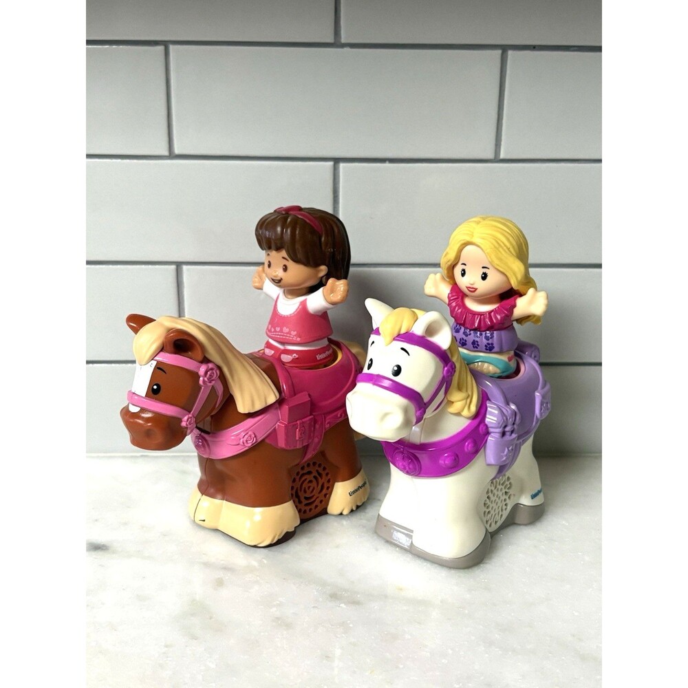 Fisher Price Little People Horses Lot Brown White Pony Figures Sounds Klip Klop